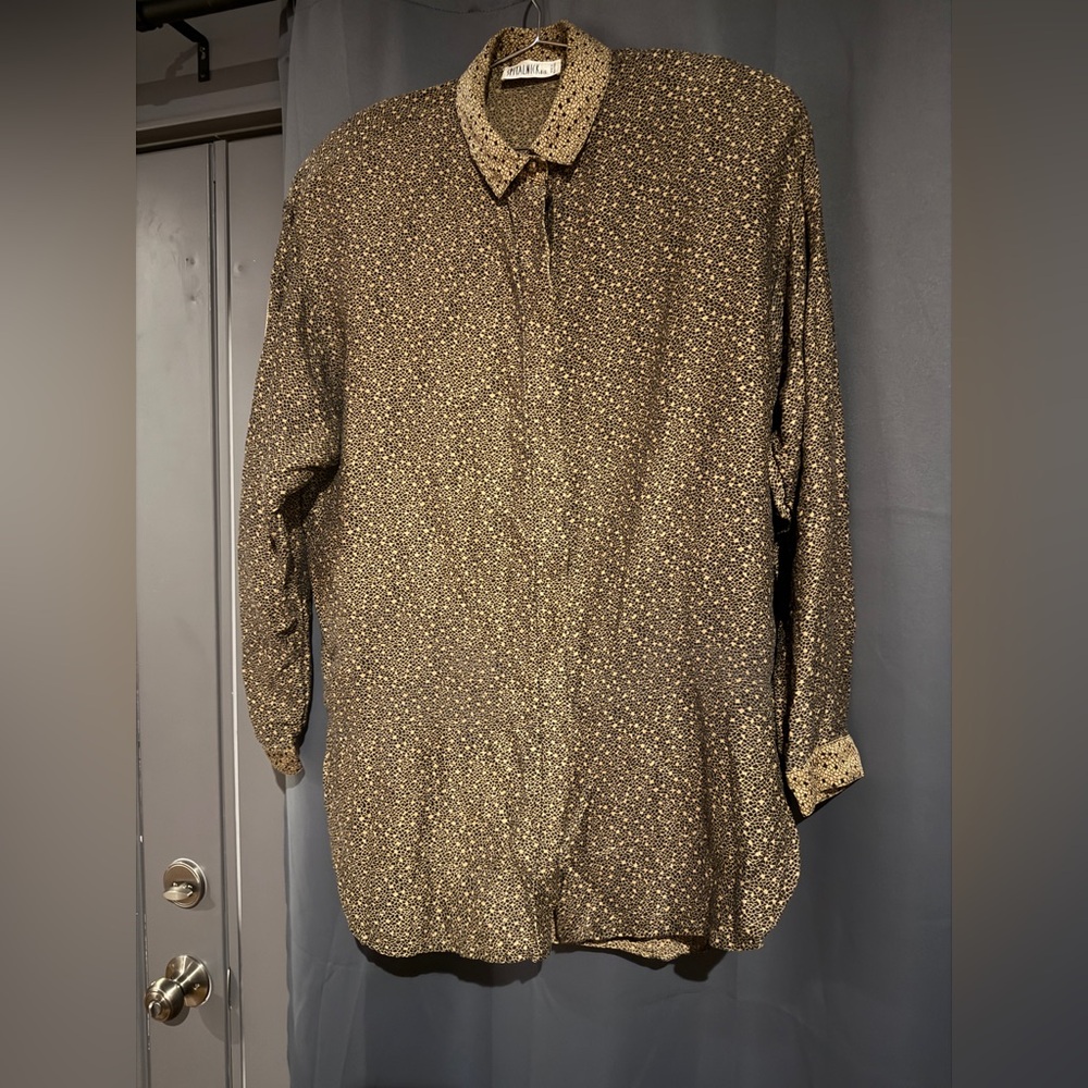 Vintage Spitalnick Black and Gold Patterned Button-Up Shirt